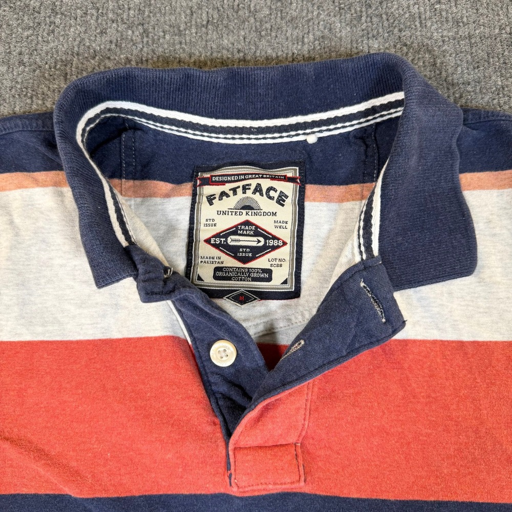 FatFace Mens Organic Cotton Striped Rugby Polo Shirt Navy Red Grey Medium #3015
